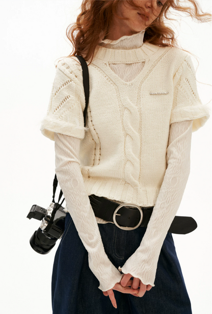 MAMC - Sunny Muse Short-Sleeve Knit Top (Yellow / White)