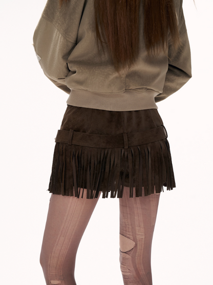MAMC - American Retro Brown Suede Fringe Shorts WE859