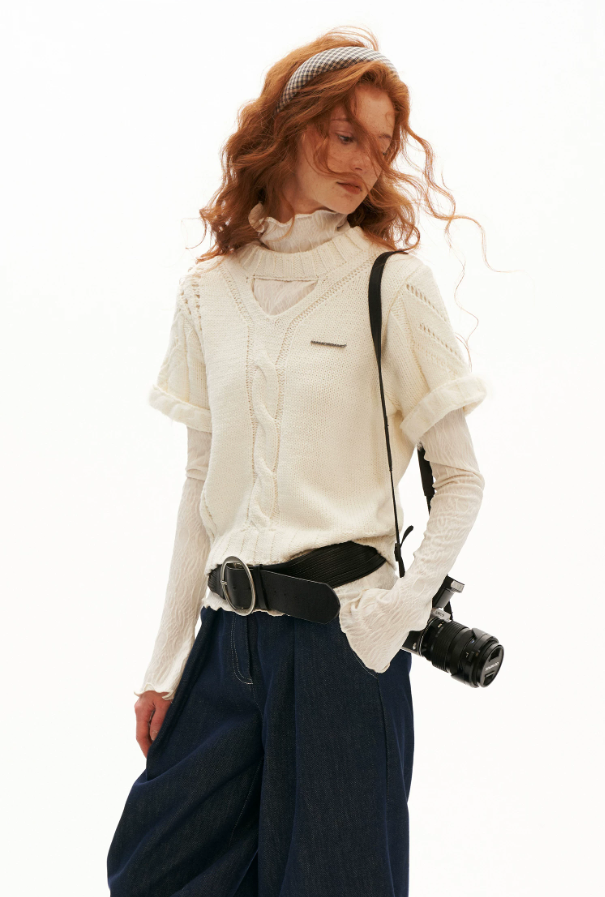 MAMC - Sunny Muse Short-Sleeve Knit Top (Yellow / White)