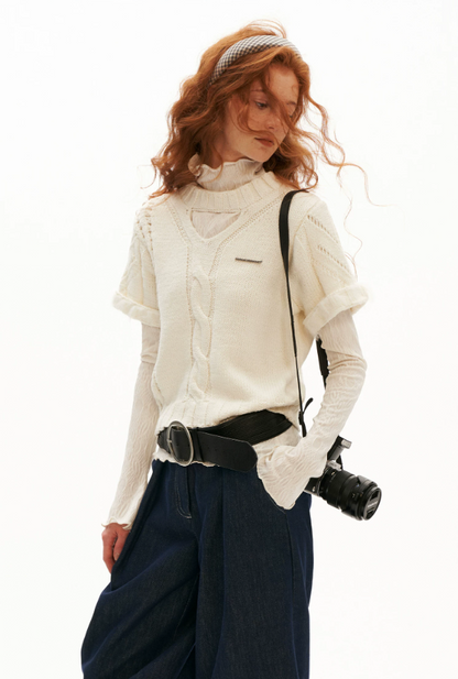MAMC - Sunny Muse Short-Sleeve Knit Top (Yellow / White)