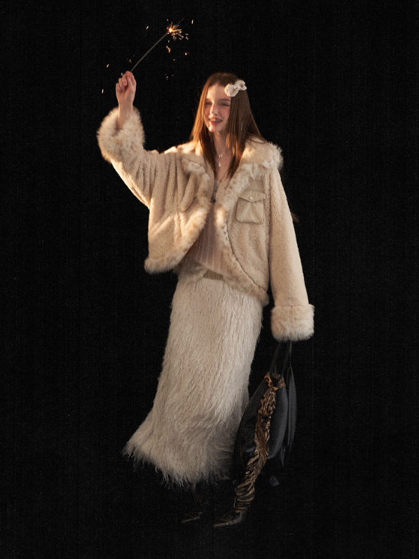 MAMC - Beige Faux Shearling Batwing Jacket WE879