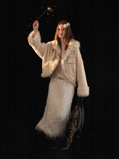 MAMC - Beige Faux Shearling Batwing Jacket WE879