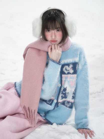雪邦譚 - Blue Cat Pattern Cardigan