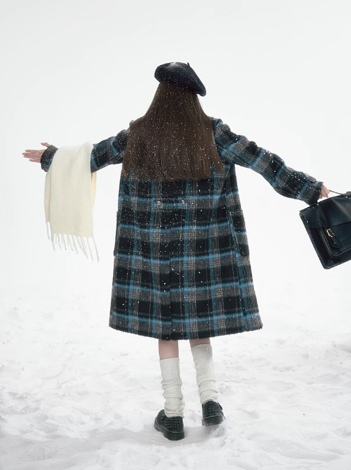 冰雪 - Plaid College Style Woolen Coat