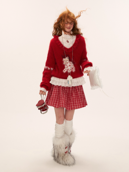 MAMC - Red Heart Pony Doll Collar Sweater WE766
