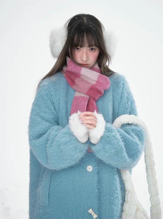 Frosted Blue Contrast-Fur Quilted Wool Coat BH2024456