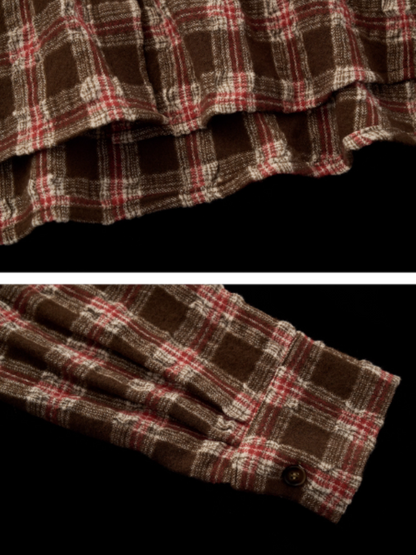 MAMC - Brown Bow Plaid Shirt Dress