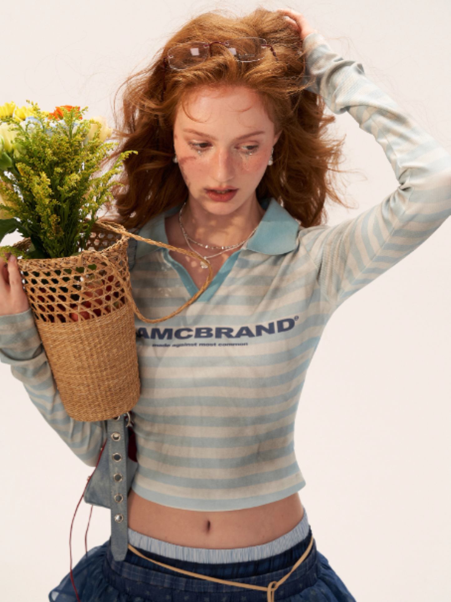 MAMC - Vintage Striped Long Sleeve Polo T-Shirt (Blue Stripes)