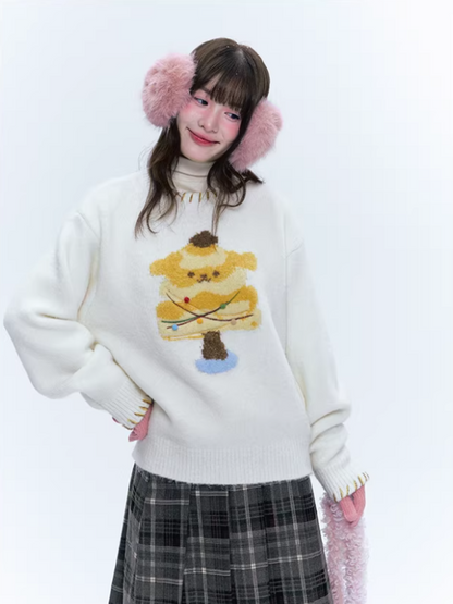 CREAMO2奶油氧气 - Sweet Pudding Puppy Ivory Knit Sweater