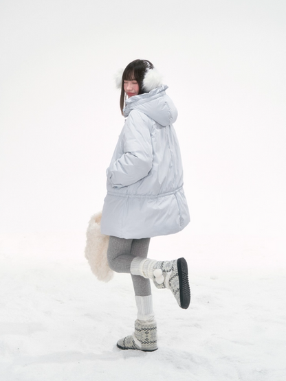 “Misty Blue Whispers” Drawstring Down Puffer Coat LL2025293