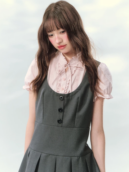 “Sweet Grey Diary” Layered Academy Pleated Dress LL2026142