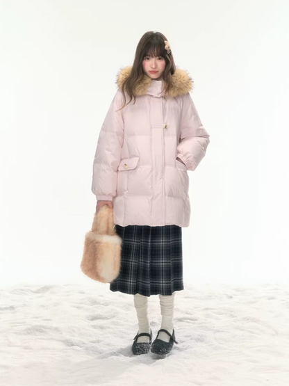 "First Snowfall" Sakura Pink Mid-Length Down Jacket LL2025473