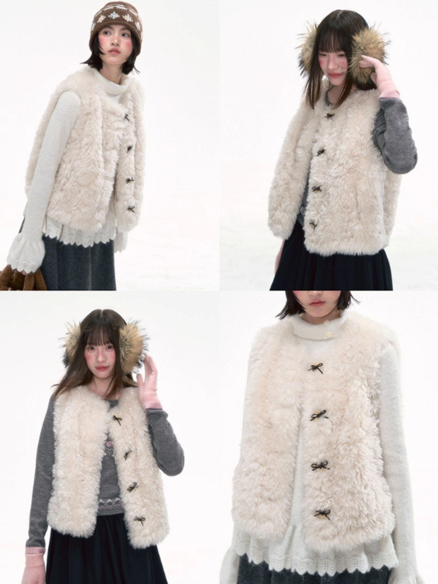 “Cloud Mousse” Soft Fuzzy Vest with Bow Detail LL2025276
