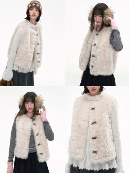 “Cloud Mousse” Soft Fuzzy Vest with Bow Detail LL2025276