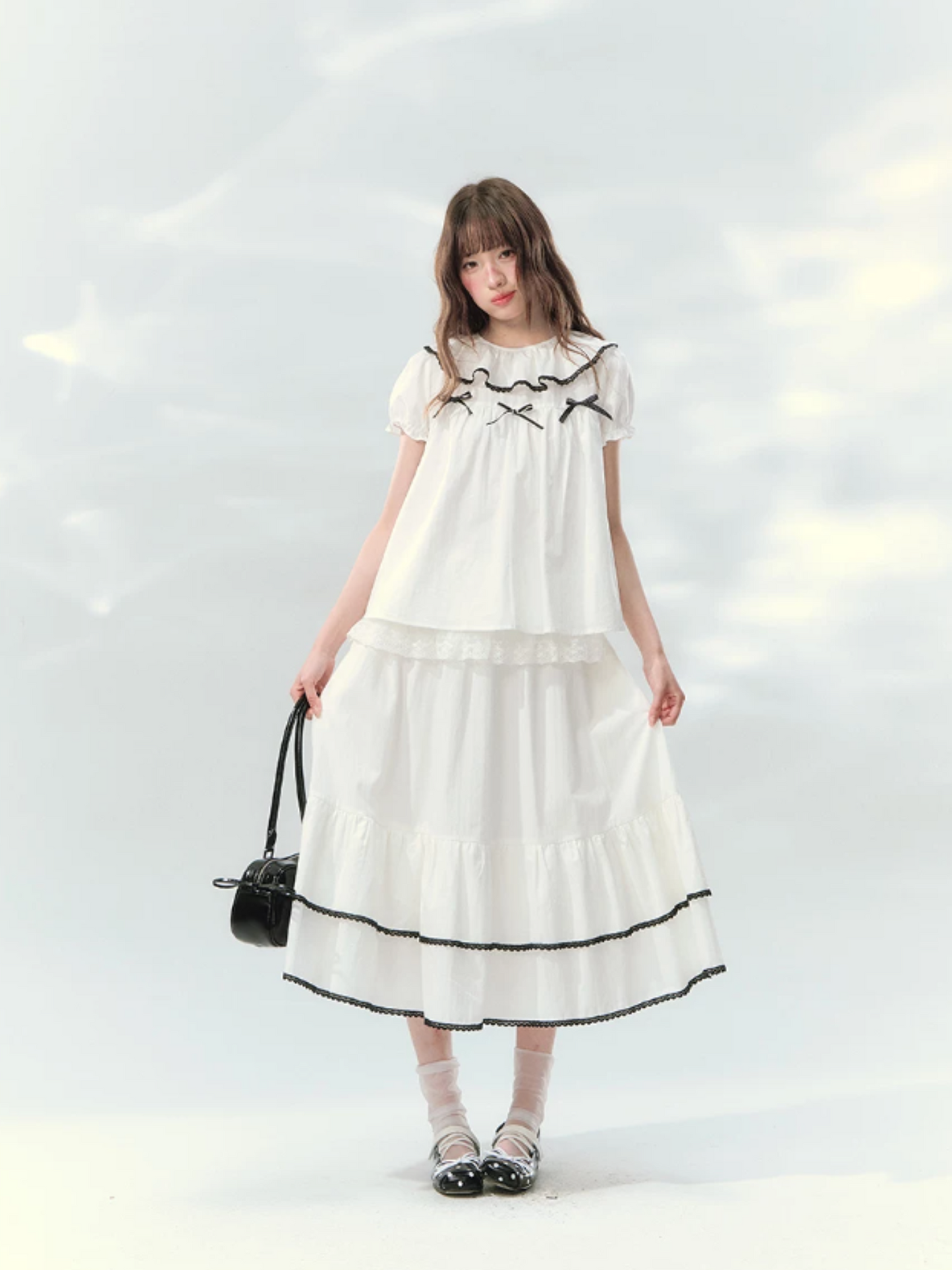“Creamy Sweet Cocoa” Puff Sleeve Skirt Set SJ2026130
