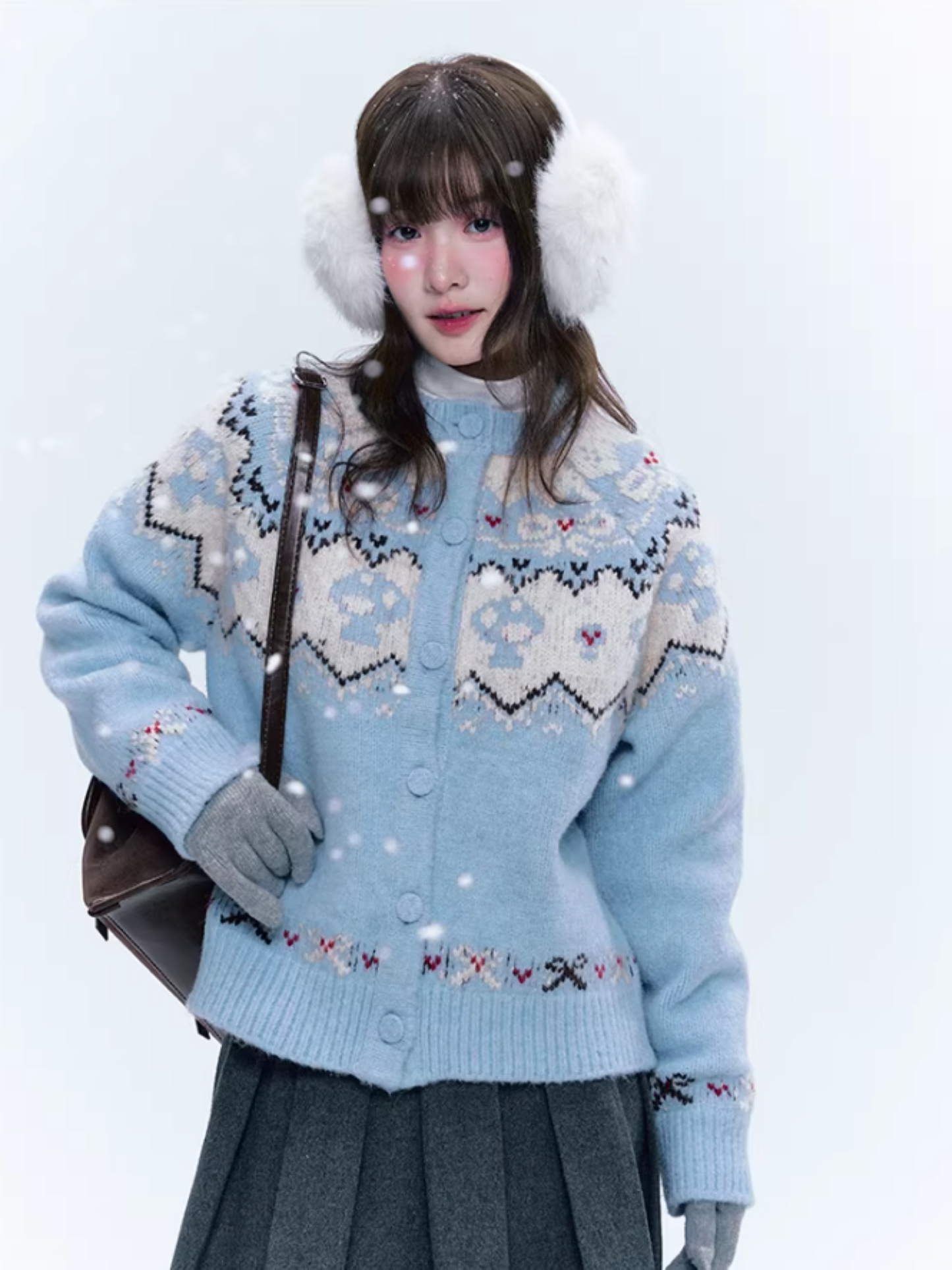 CREAMO2奶油氧气 - Soft Blue Fair Isle Raglan Knit Sweater