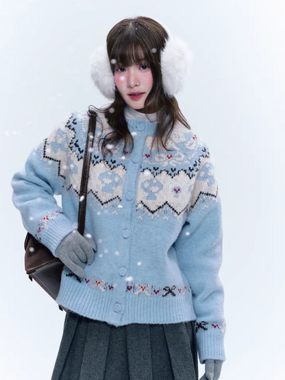 CREAMO2奶油氧气 - Soft Blue Fair Isle Raglan Knit Sweater