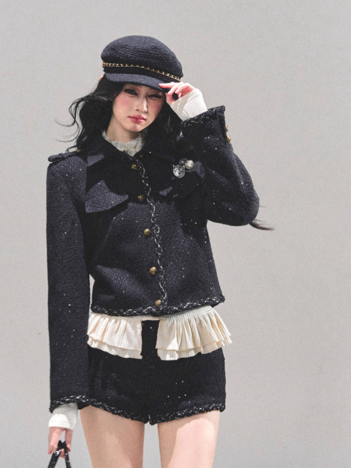少也眼 “Midnight Allure” French Preppy 3-Piece Set