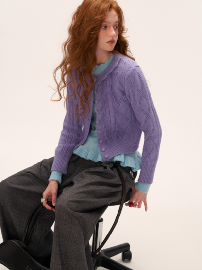 MAMC - Ruffled Collar Knit Cardigan (Lavender Purple)