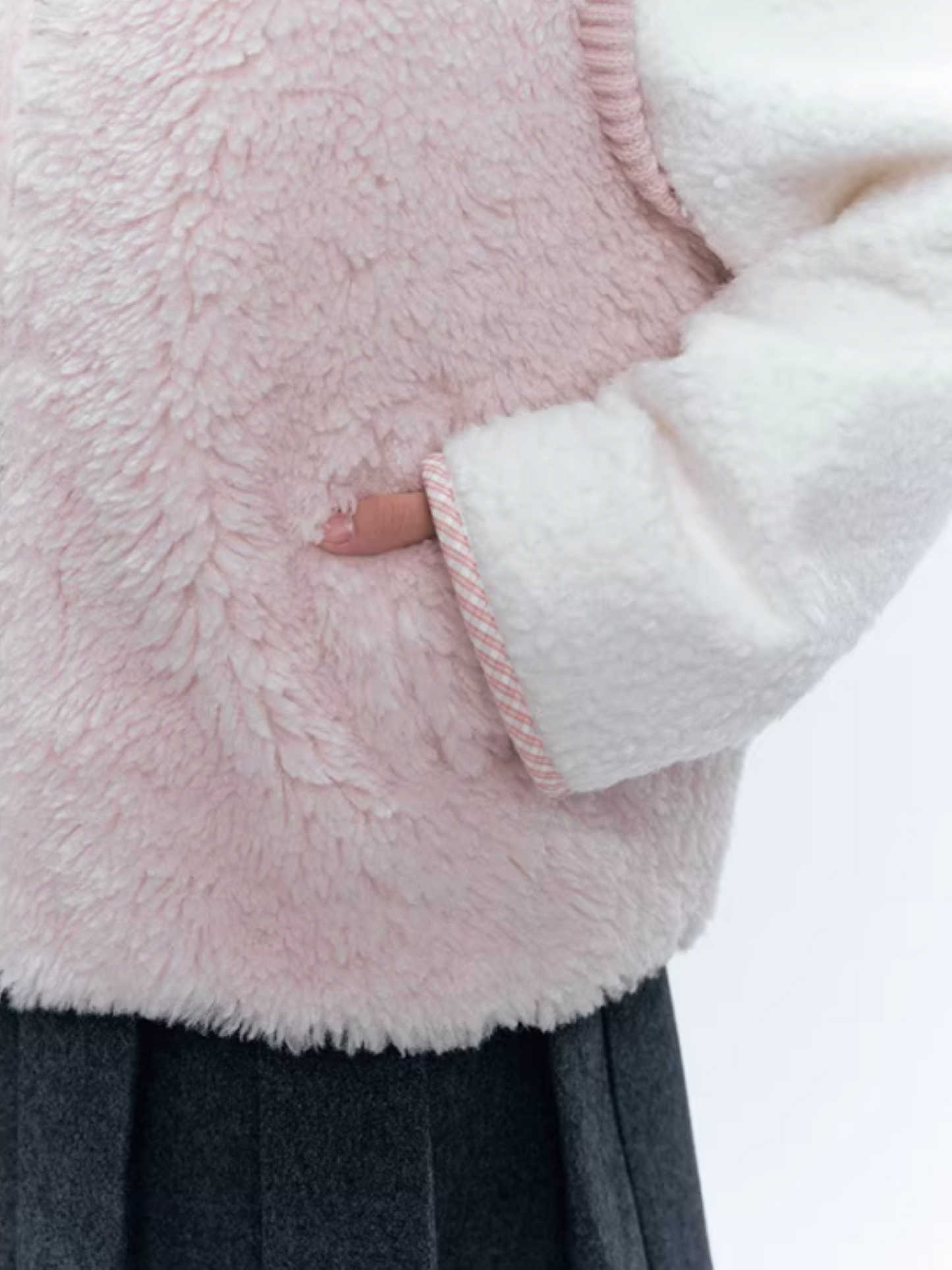 CREAMO2奶油氧气 - Pink & White Faux-Layered Teddy Padded Jacket