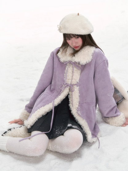 “Winter Love Island” Faux Suede Shearling Short Coat LL2025277