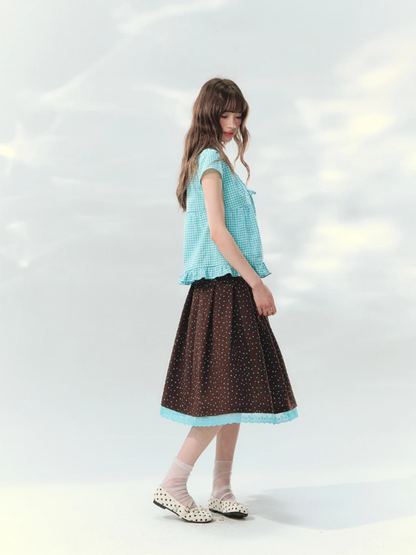 “Sea Salt Letters” Plaid Lace Layered Skirt Set  LL2026168