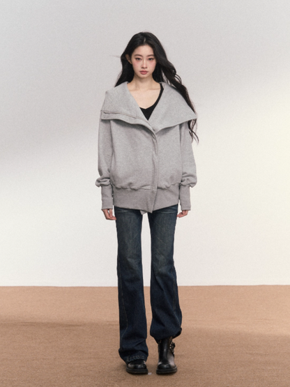 PCH - Cotton Zip-Up Hoodie with Detachable Collar (Gray)