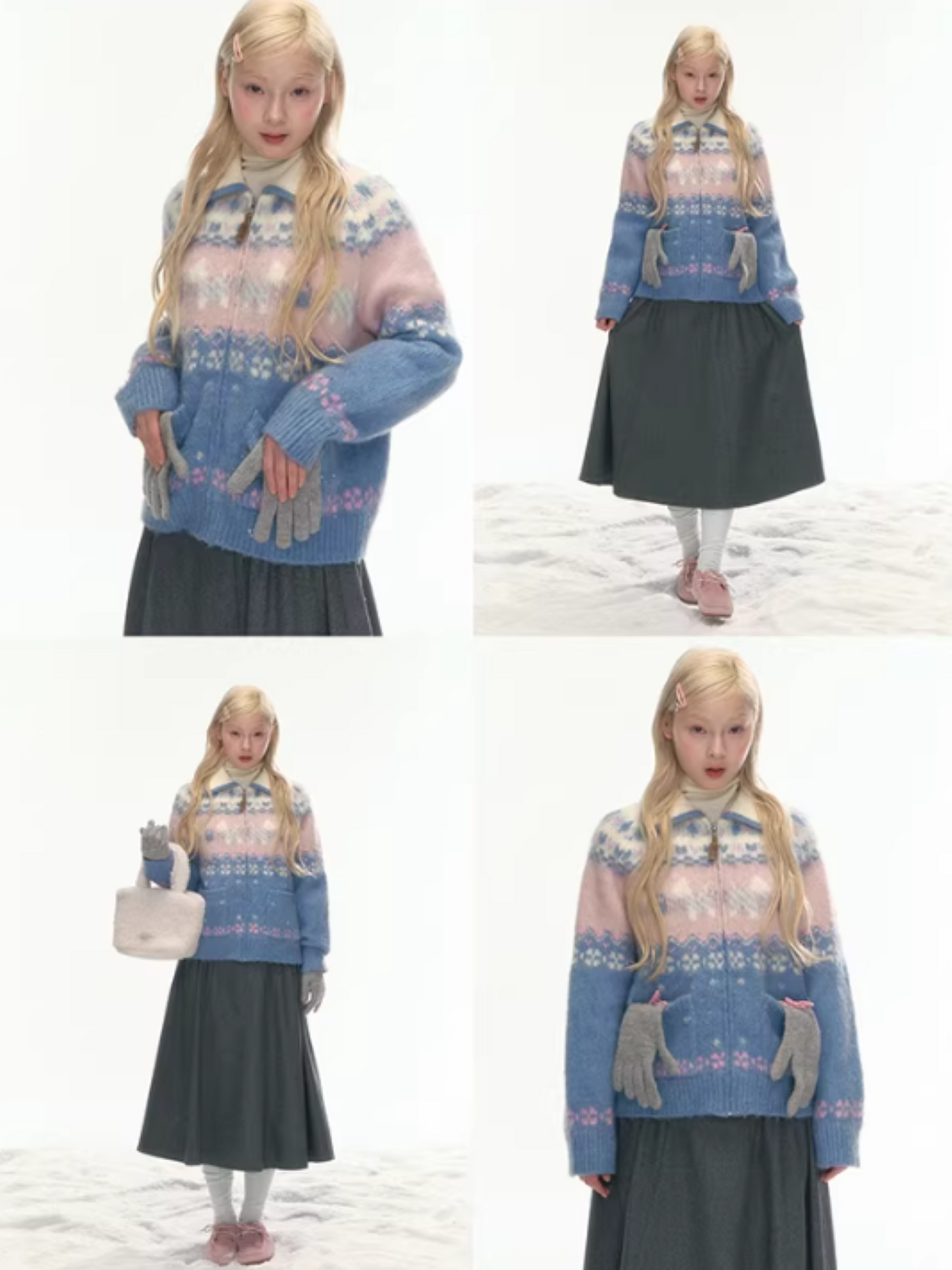 "Winter Pasture" Blue Puppy Fair Isle Knit Sweater LL2025222