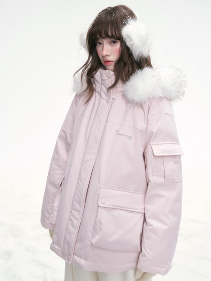 "Winter Serenade" Detachable Fur-Trim Parka – Sakura Pink LL2025315