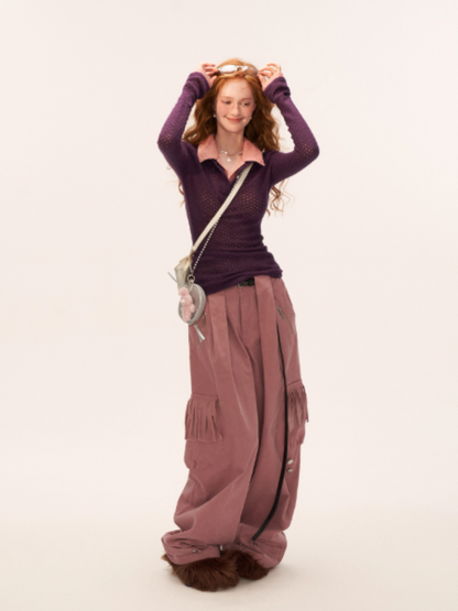 MAMC - Fringe Corduroy Cargo Pants (Dusty Pink)
