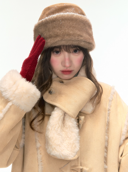 "Snowmist Forest" Suede Mid-Length Detachable-Scarf Coat LL2025459