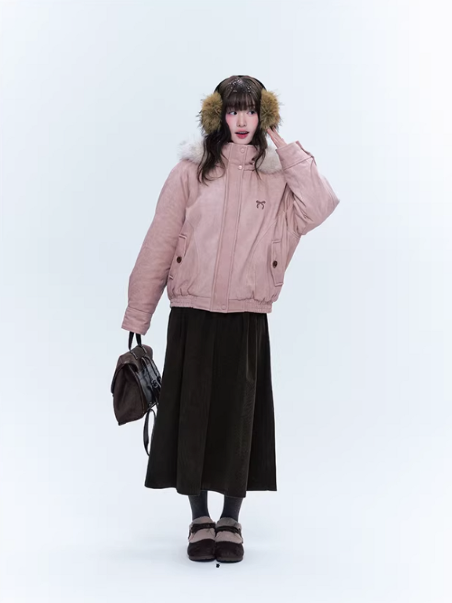 CREAMO2奶油氧气 - Misty Pink Sweet-Cool Detachable Fur-Trim Hooded Puffer Jacket