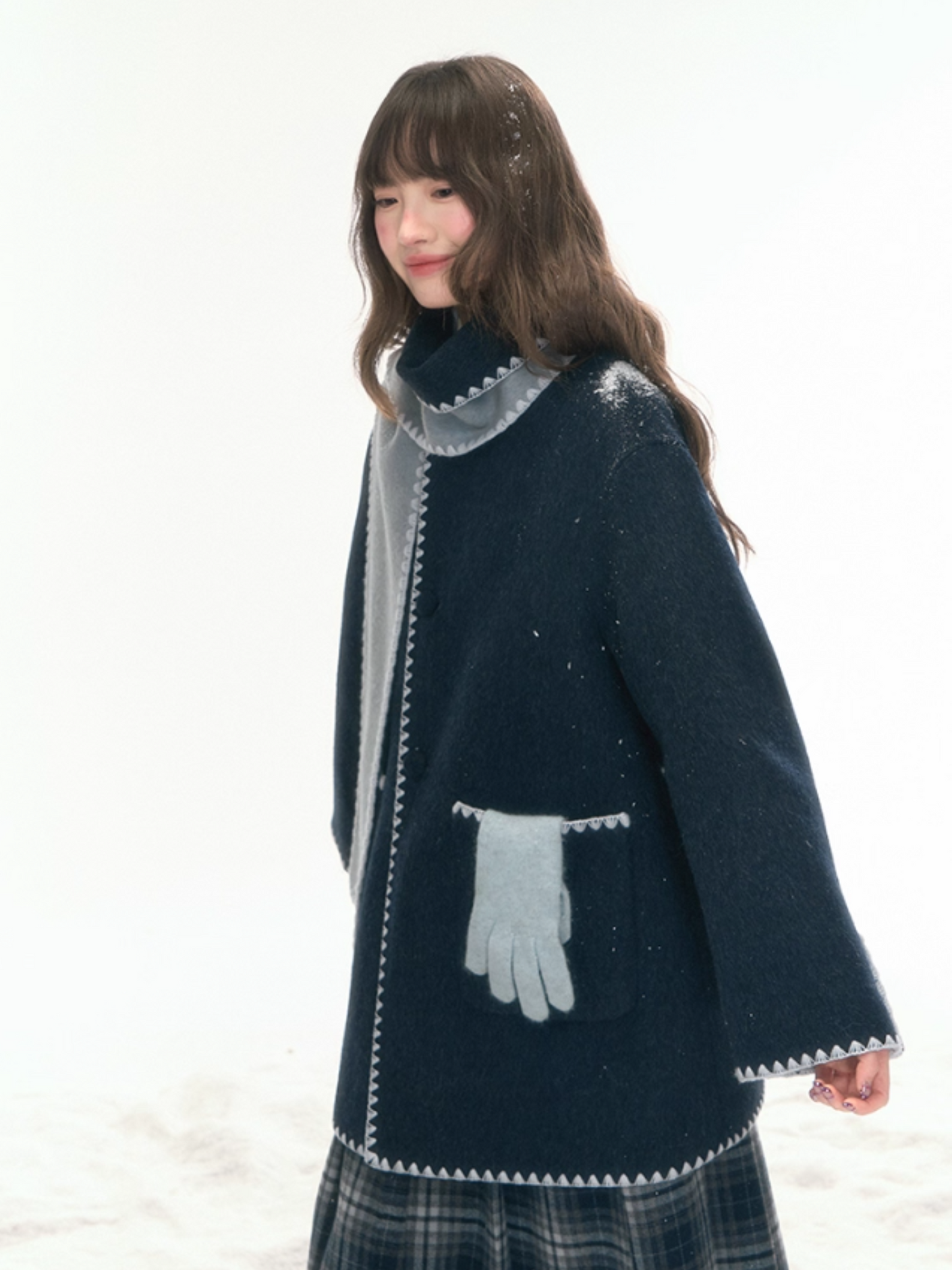"Morning Verse & Night Poem" Reversible Wool Two-Tone Overcoat - Deep Blue × Light Blue LL2025455