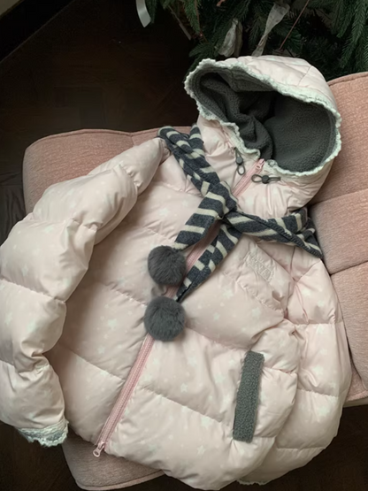 阮阮自制 - "Cherry Amber Star" Star Hooded White Duck Down Jacket