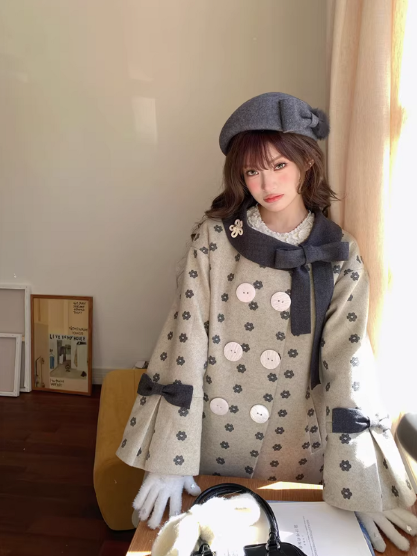 阮阮自制 - "Mild Butterfly" Bow-Embroidered Padded Wool-Blend Winter Coat