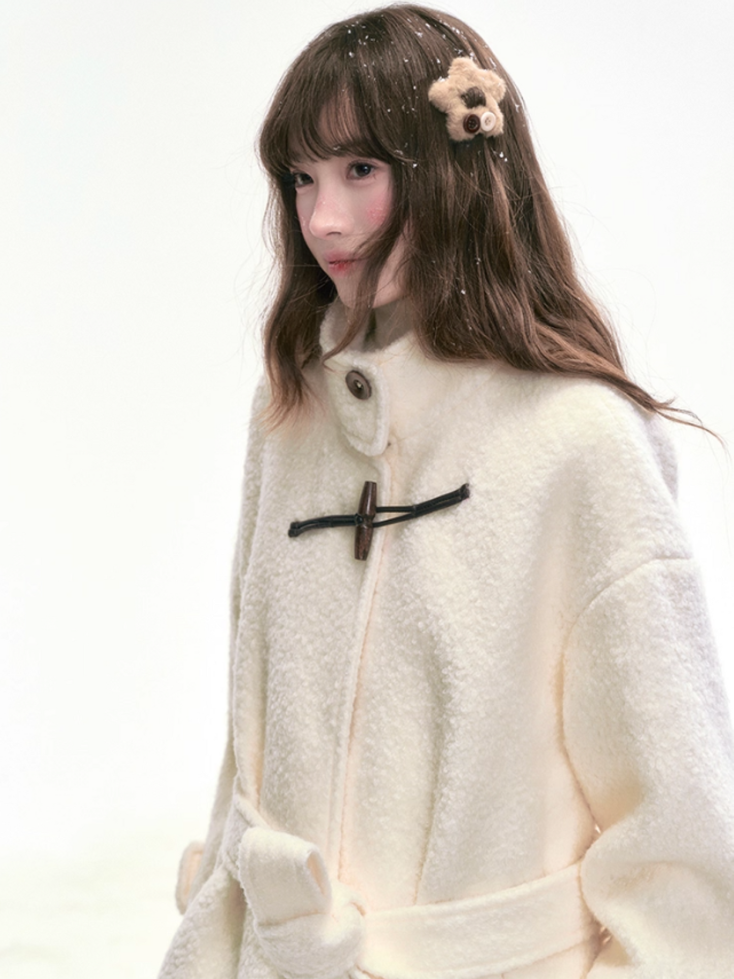 "Warm Latte Glow" Wool Duffle Coat — Belted Bouclé Design SJ2025302