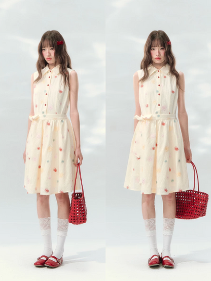 “Twin Bloom Letters” Cream Rose Embroidered Shirt Dress LL2026139