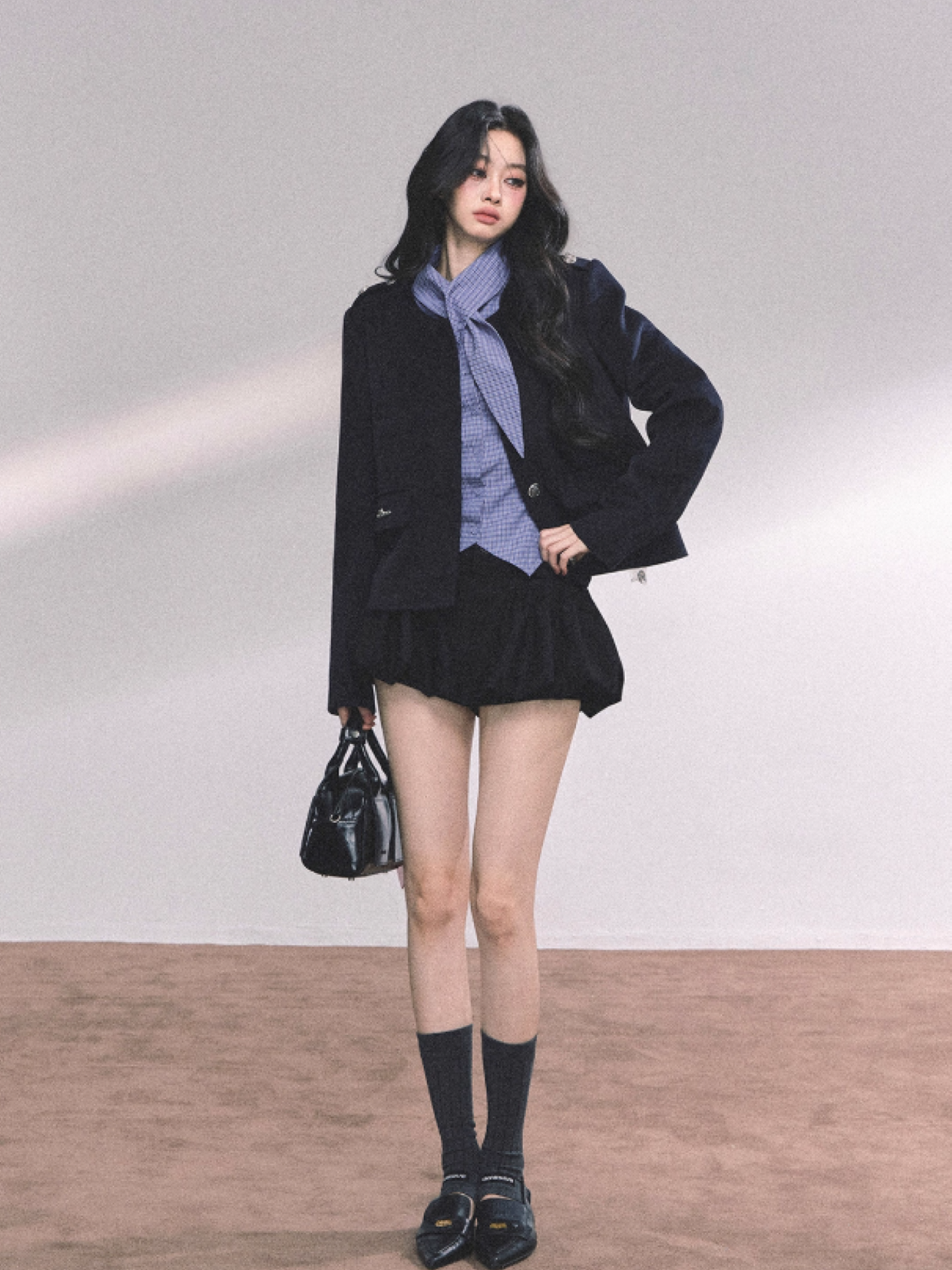 少也眼 French Casual Loose-Fit Blazer – Dark Navy