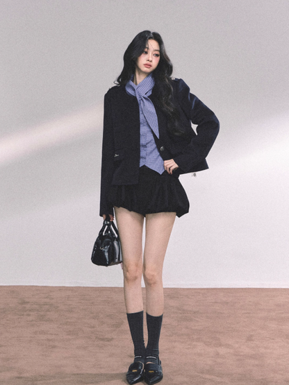 少也眼 French Casual Loose-Fit Blazer – Dark Navy