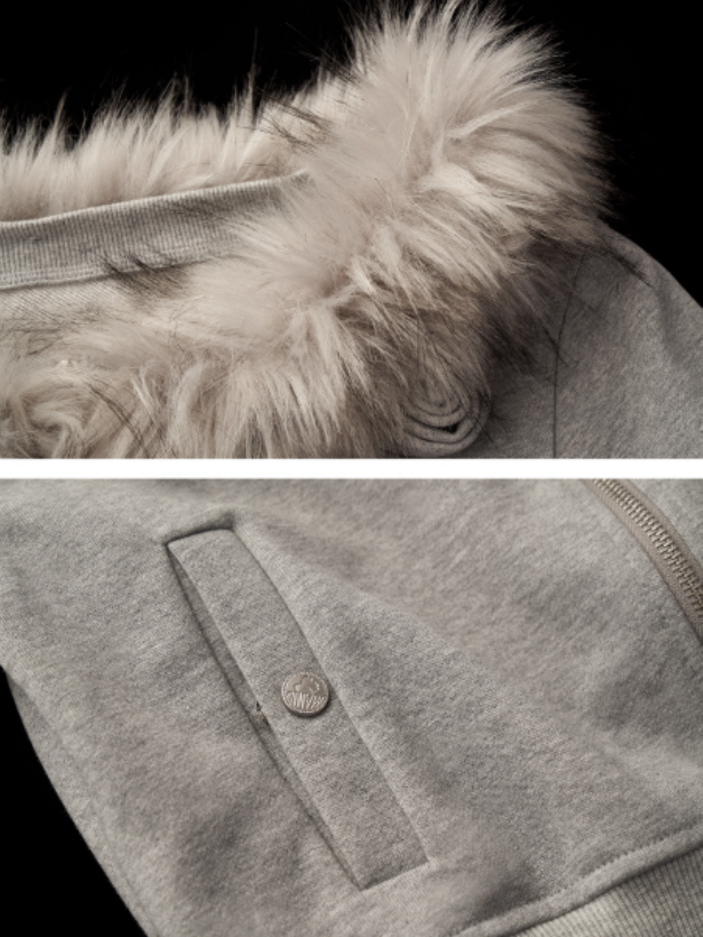 MAMC - Asymmetrical Shoulder Detachable Fur Collar Floral Jacket WE762 - GRAY