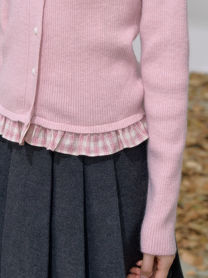 '素描与情书' Preppy Knit Sweater – Removable Plaid Collar + Bow Embroidery