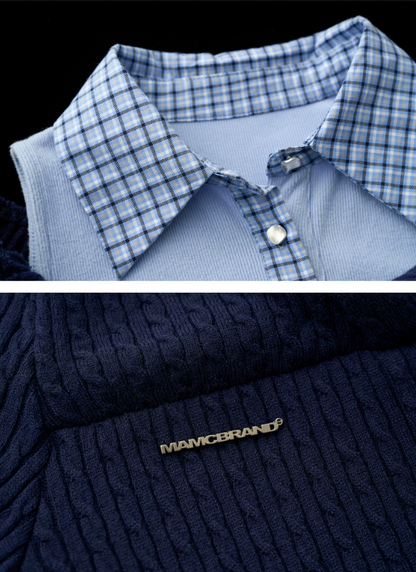 Blue Layered Collar Waist-Cinch Shirt Dress