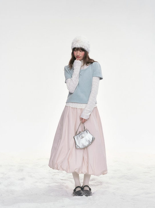 "Mint Soda" Knit & Lace Layered Top Set LL2025335