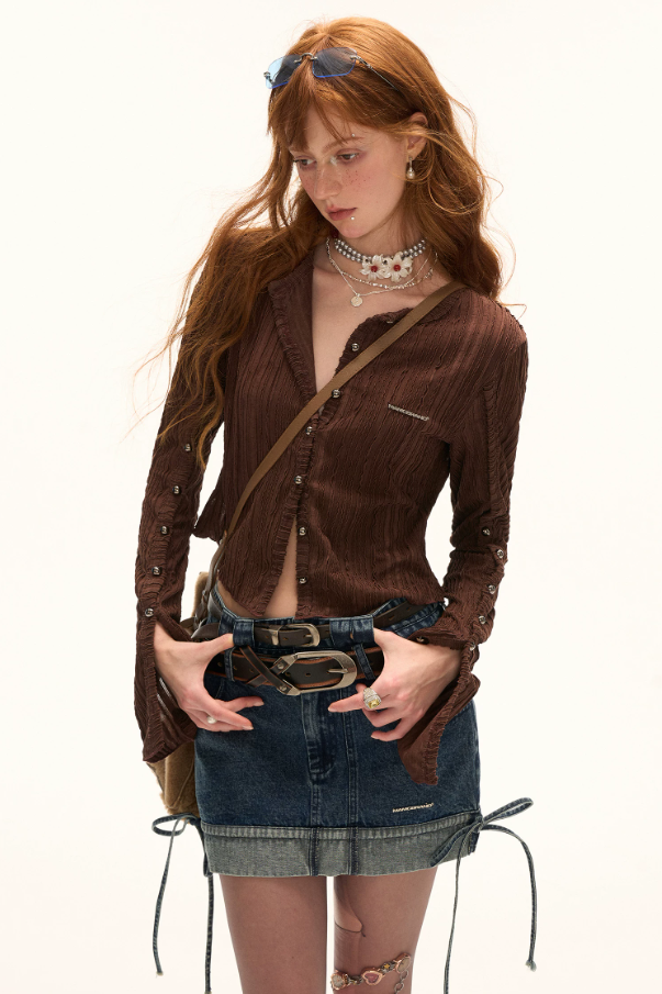 MAMC - Dual-Waist Drawstring Mini Skirt (Vintage Denim)
