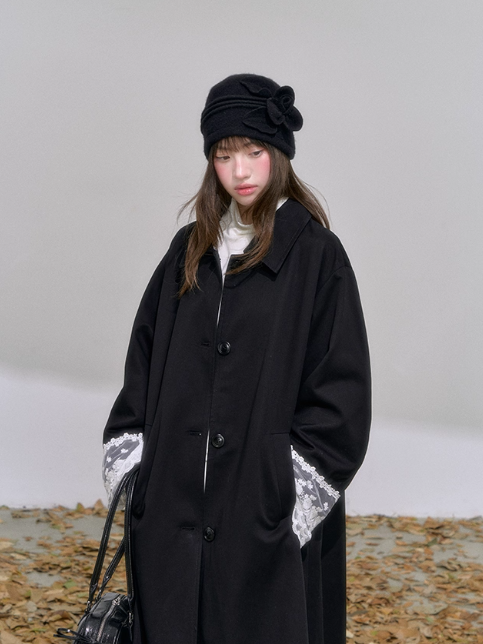 [CAN] Black Sweetheart Trench Coat with Detachable Lace Collar