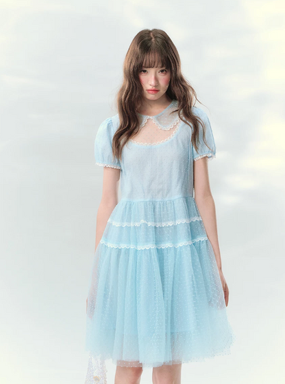 “Ice Blue Polka Dream” Blue Polka Dot Tiered Mini Dress