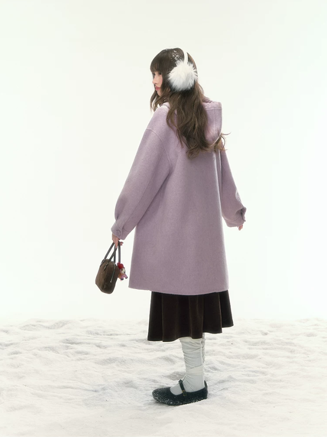 [CAN] “Soft Mist Tulip” Purple Long Hooded Wool Coat WW2025446