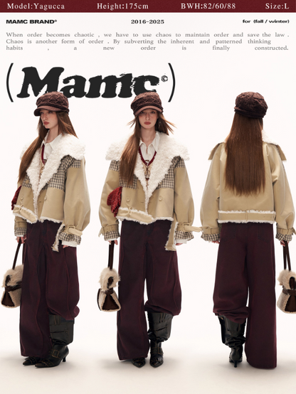 MAMC - Cozy Khaki Plaid-Patch Collar Jacket WE860