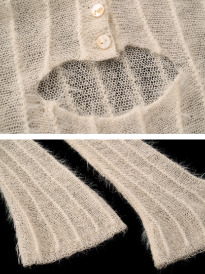 MAMC - Mohair Striped Hooded Sweater WE801