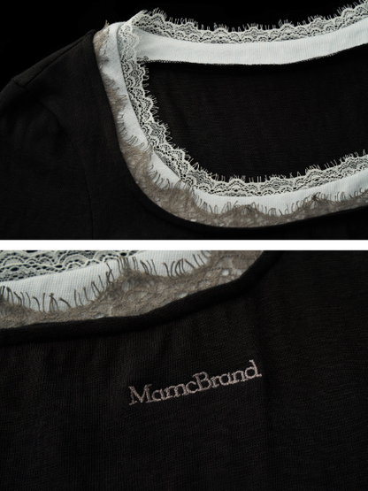 MAMC - Layered Lace Trim Long Sleeve T-Shirt (Black)